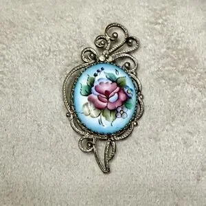 Estate | Jewelry | Vintage Handpainted Porcelain Floral Brooch Pink ...